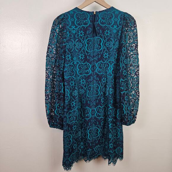 Lilly Pulitzer Georgi Lace Puff Sleeve Dress 4 Valencia Teal Blue Mini Sheath - Picture 8 of 12